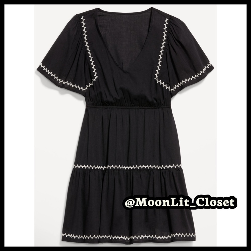 📦 Old Navy Waist-Defined Embroidered Mini Dress Black and White Plus Size 4X